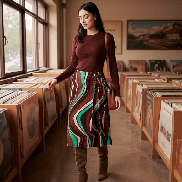 Frnch Women's Ella Corduroy Wrap Midi Skirt In Sand / Multi Size 4 - Picture 1 of 7